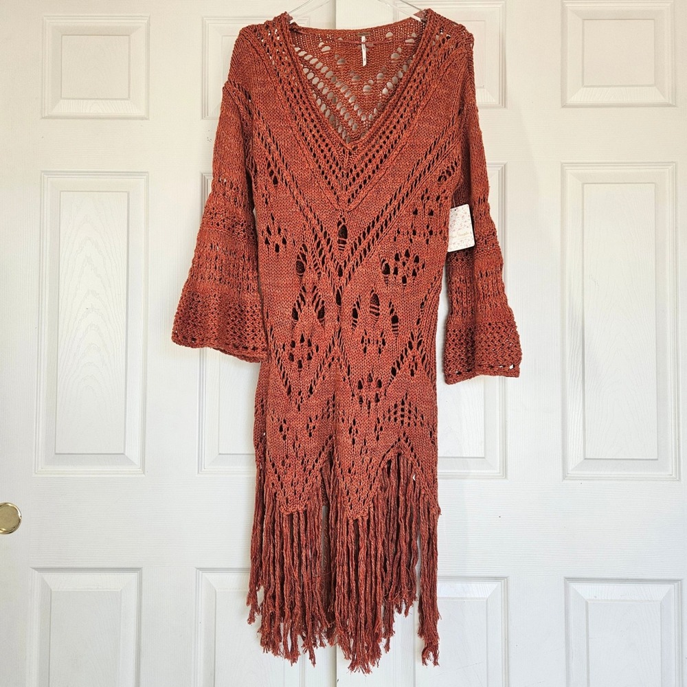 Free People | Constellation Crochet Fringe Tunic Mars Dust NWT Size XS - Picture 4 of 11